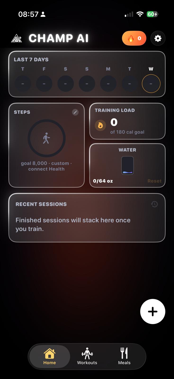 Champ AI home dashboard screen