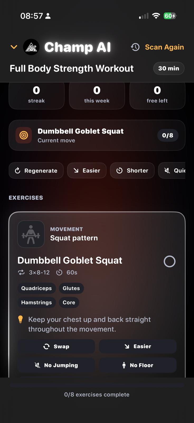 Champ AI workout player screen