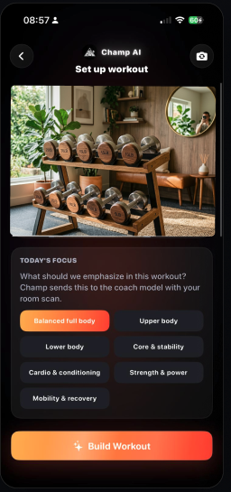 Champ AI generate workout setup screen